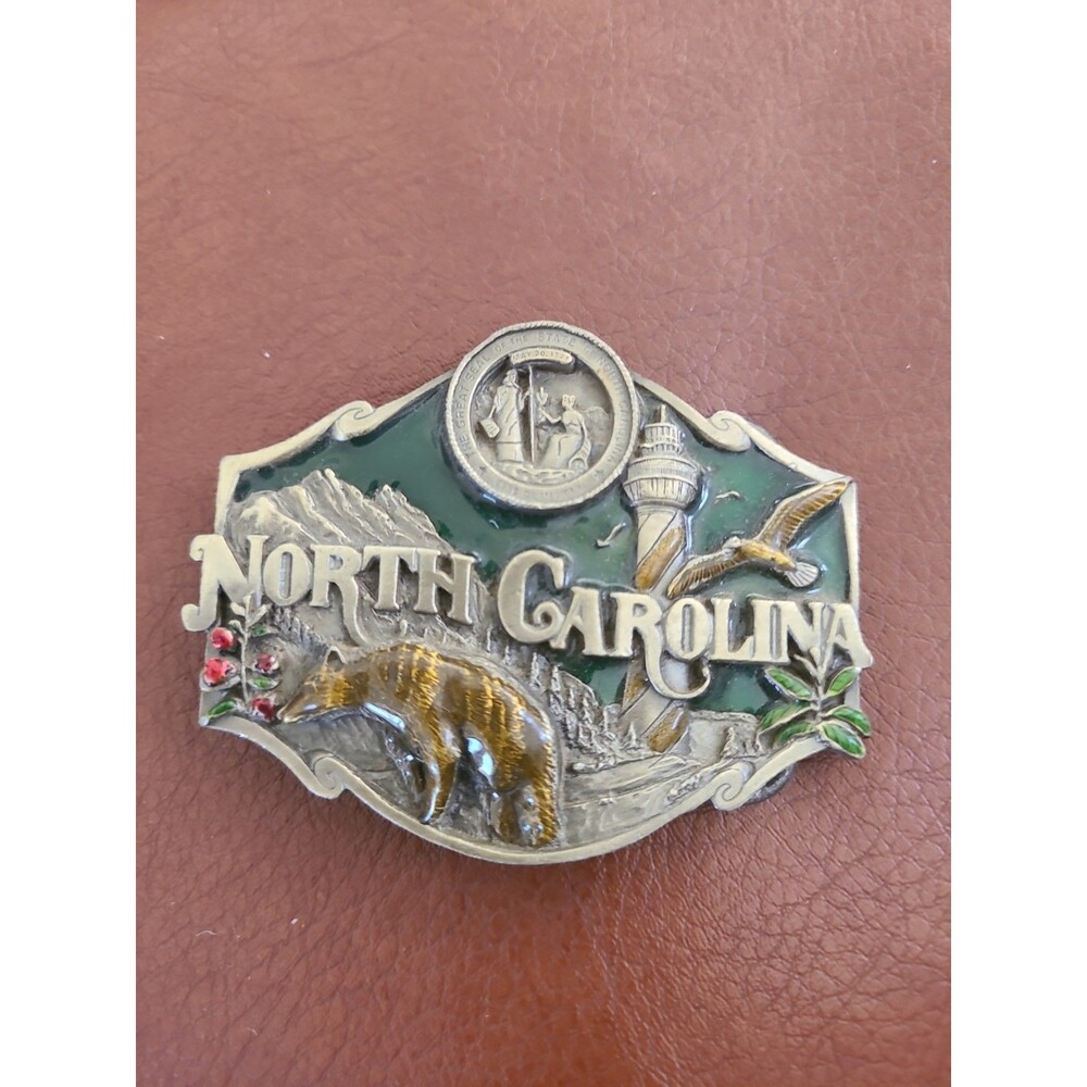 1986 Siskiyou North Carolina Vintage Belt Buckle with State Seal USA